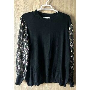89th + Madison Black Knit Top With Sheer Fall Floral Long  Sleeves Women’s 2X